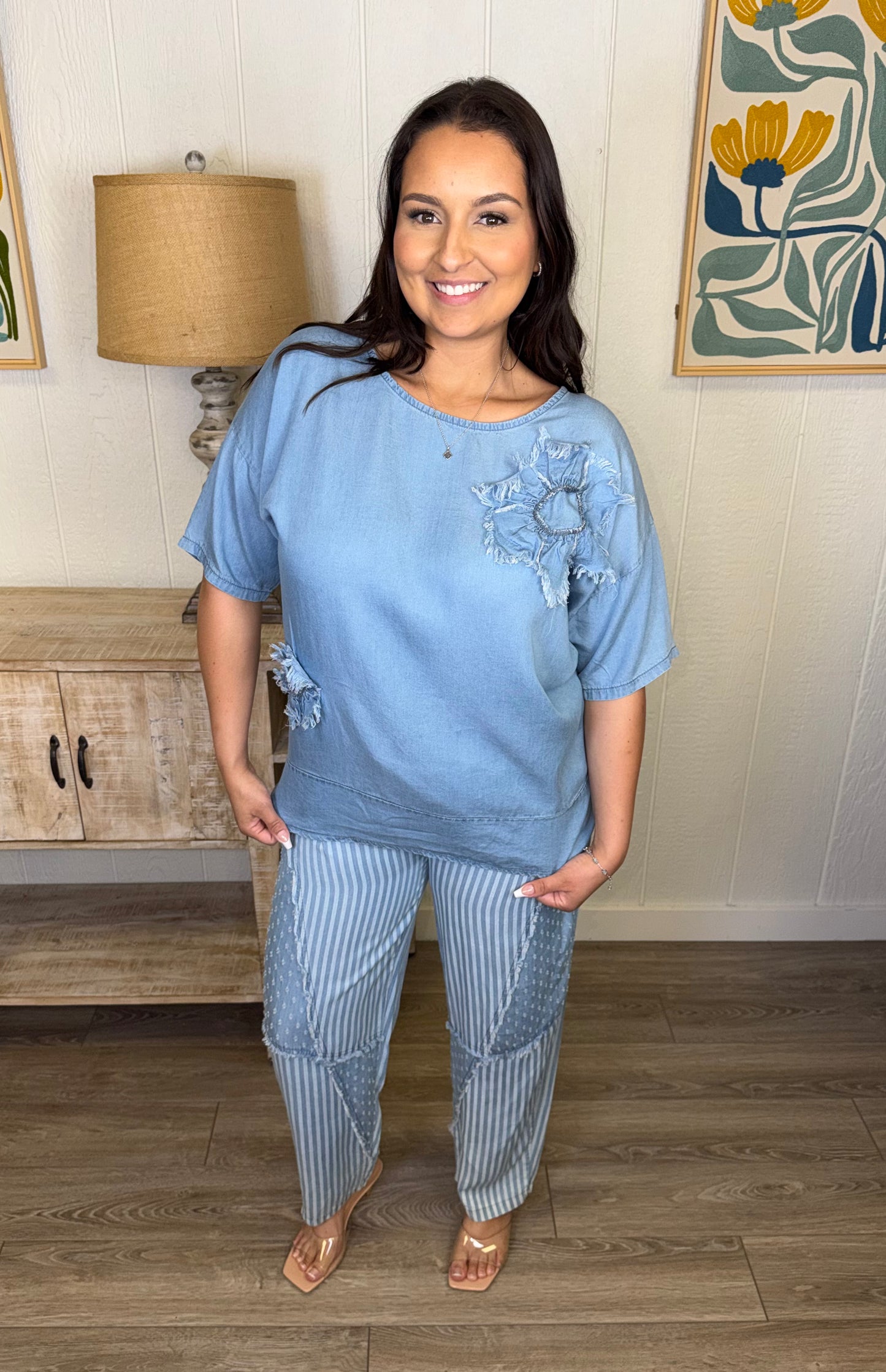 Corner Blooms Blue Top