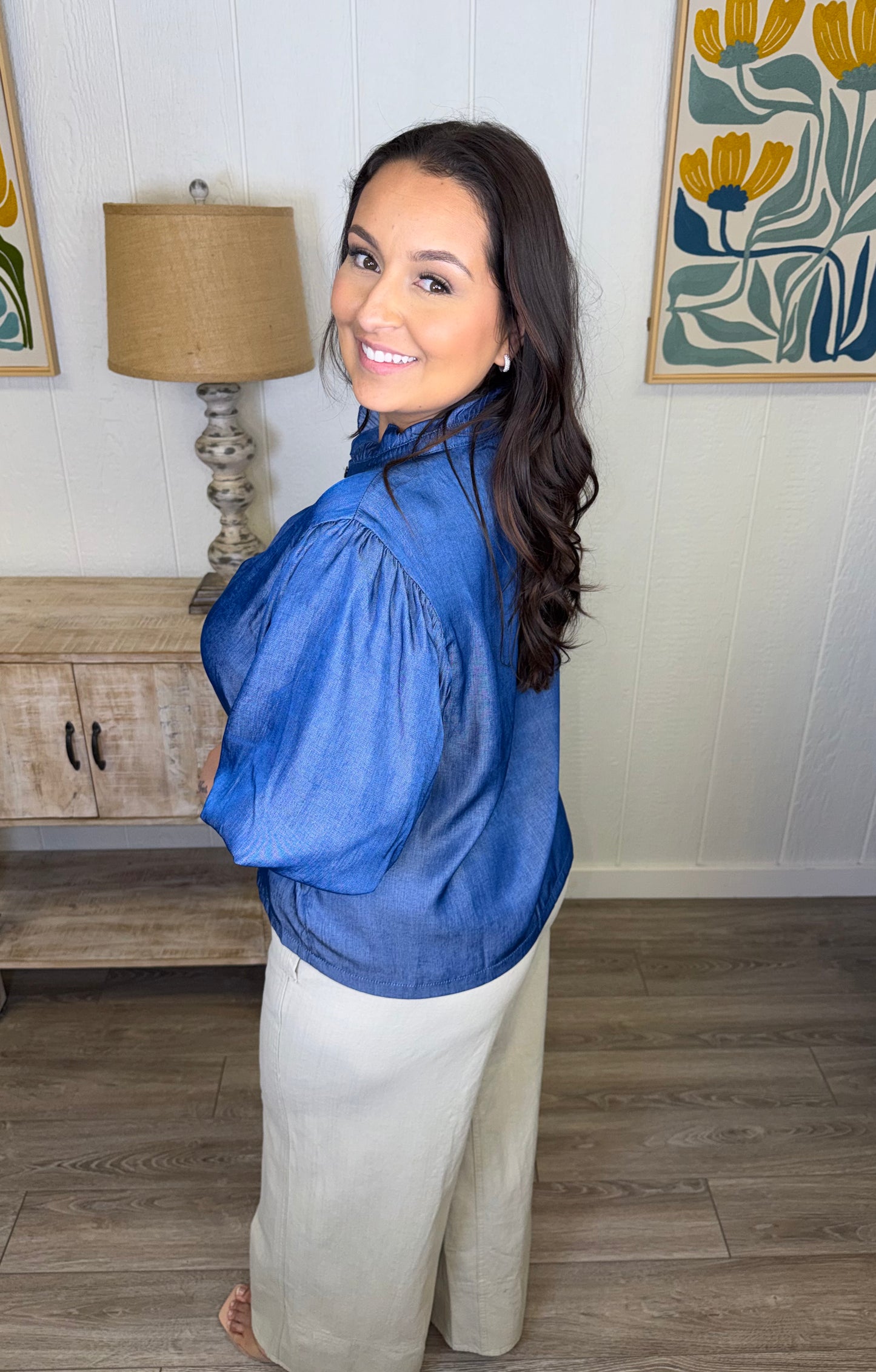 Indigo Glow Ruffle Top