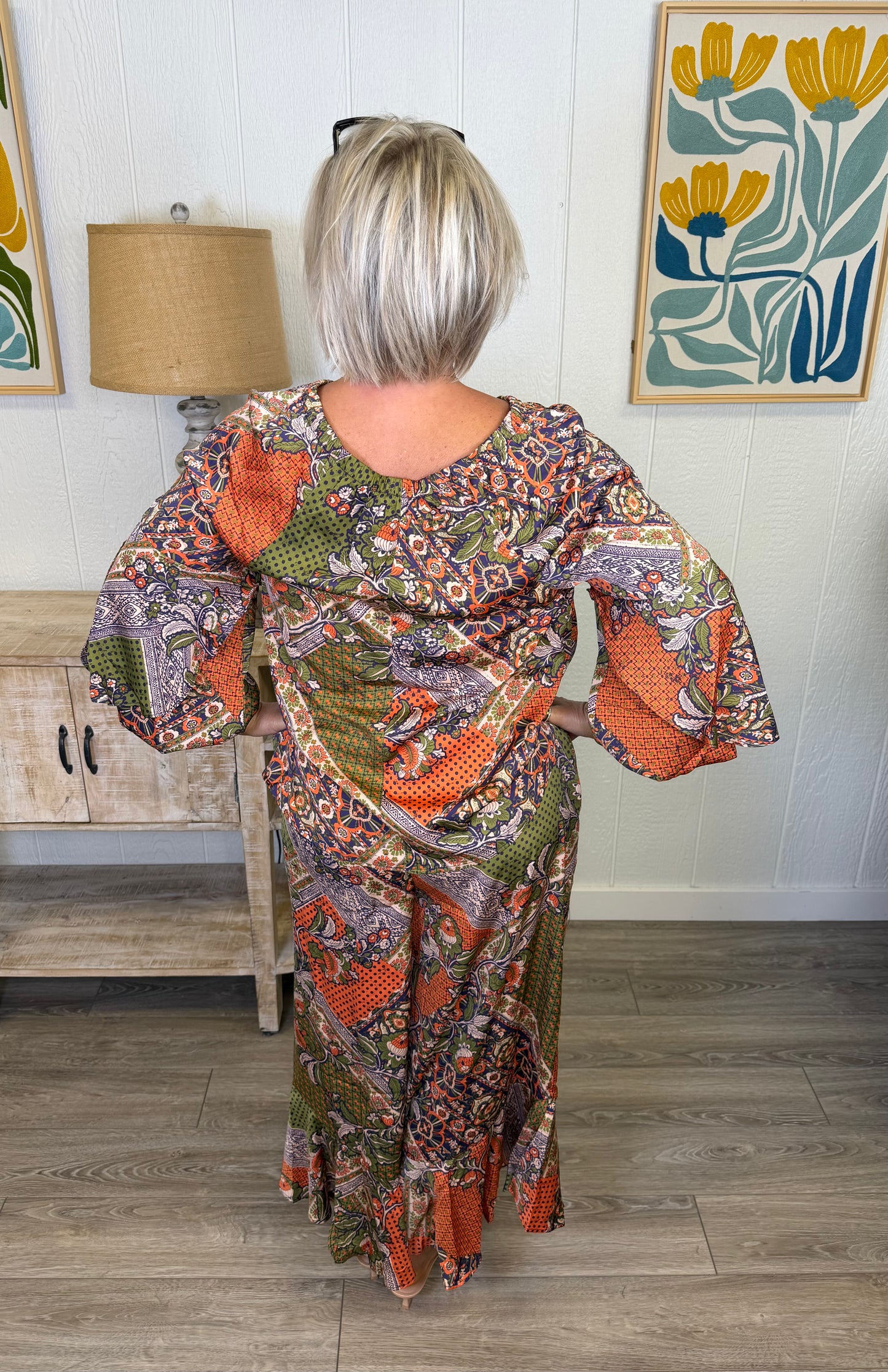 Silken Mosaic Tie-Neck Top