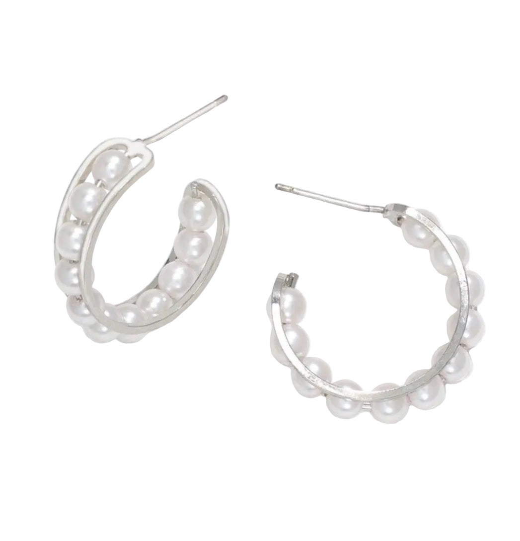 Silver Hoops with Pearls Earrings