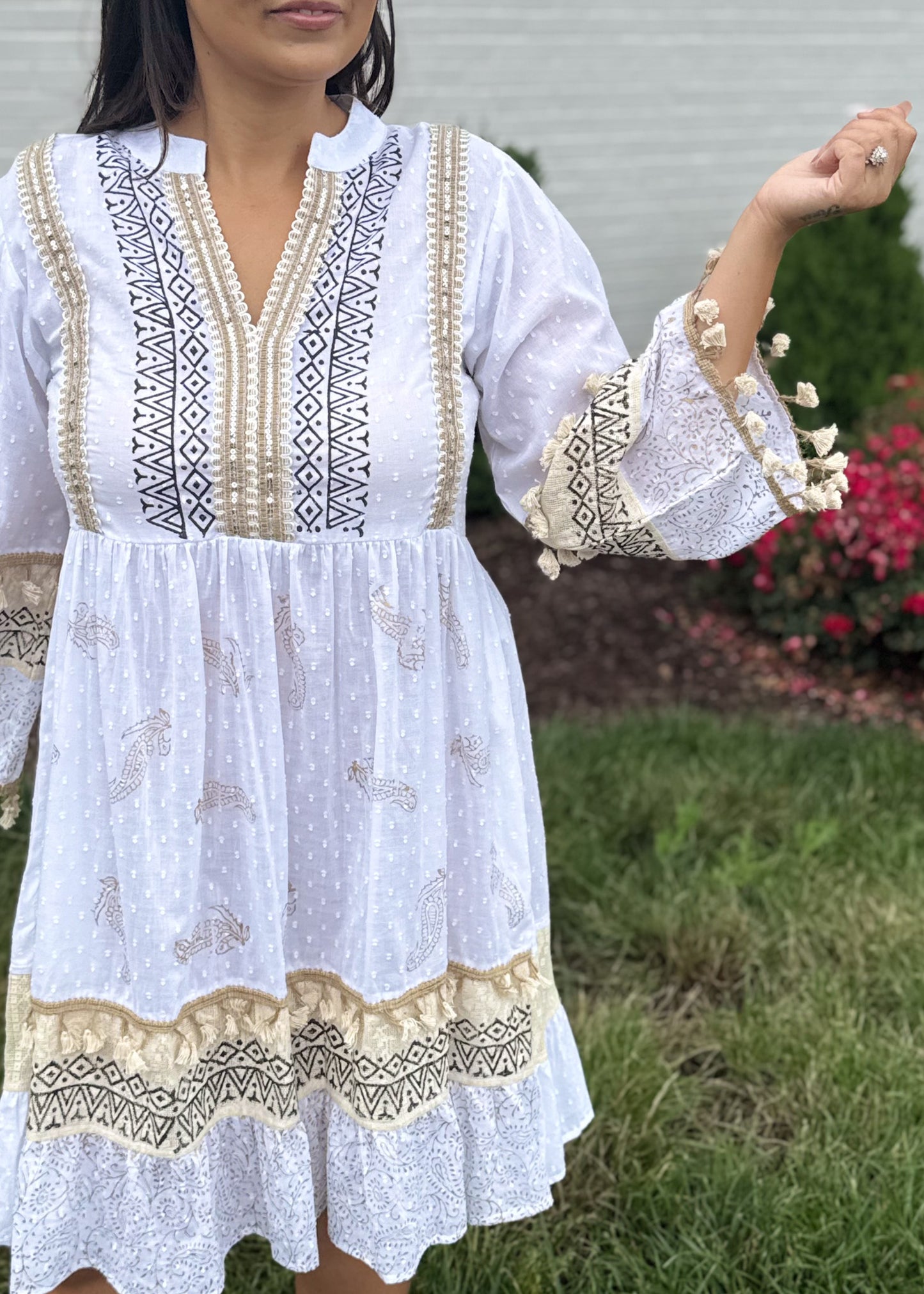 Ivory Mosaic 3/4 Sleeve Dress