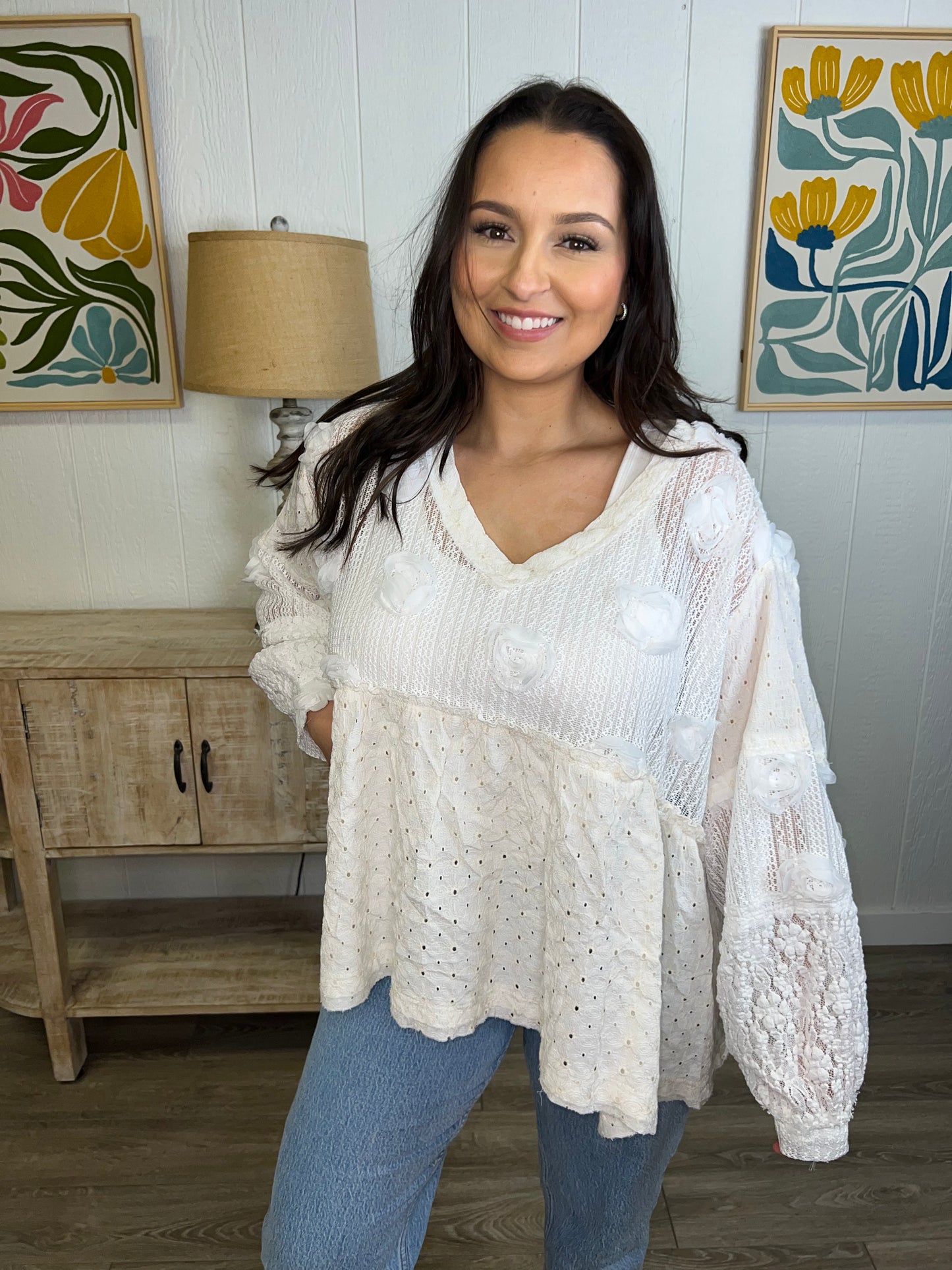 Ivory Bloom Knit Top