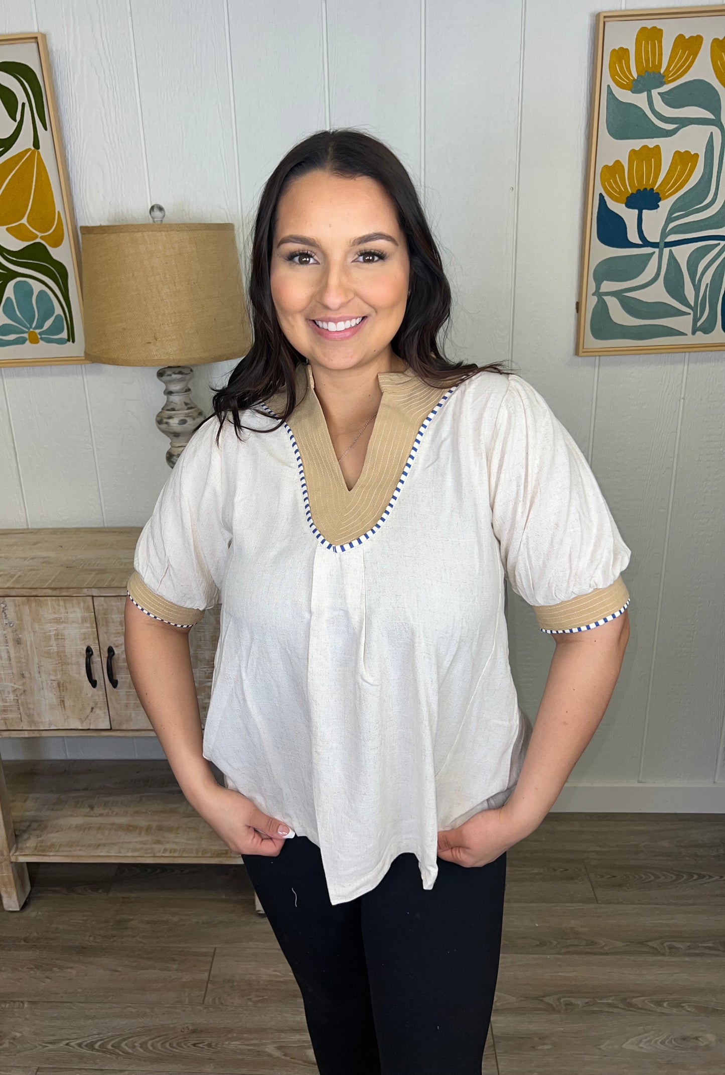 Oatline Trim Collared Top