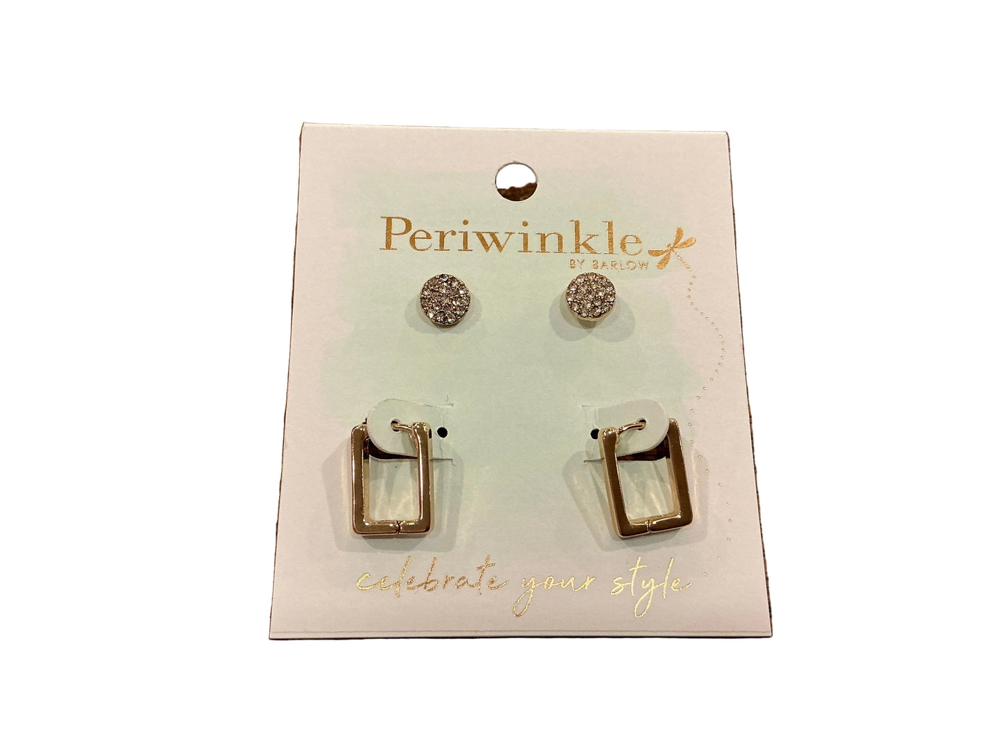 Rectangle Hoop & Circle Stone Earring Duo Set
