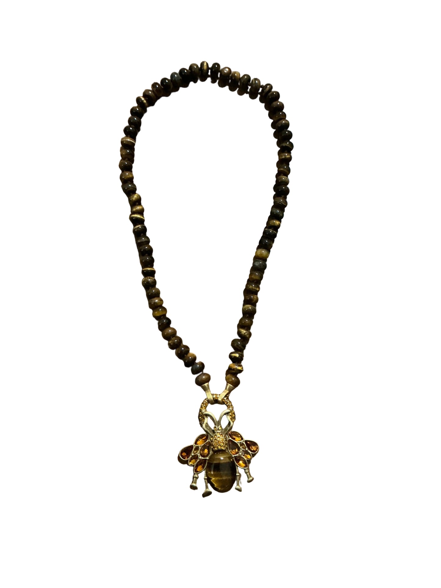 BROWN BEADED NECKLACE W/BEE PENDANT
