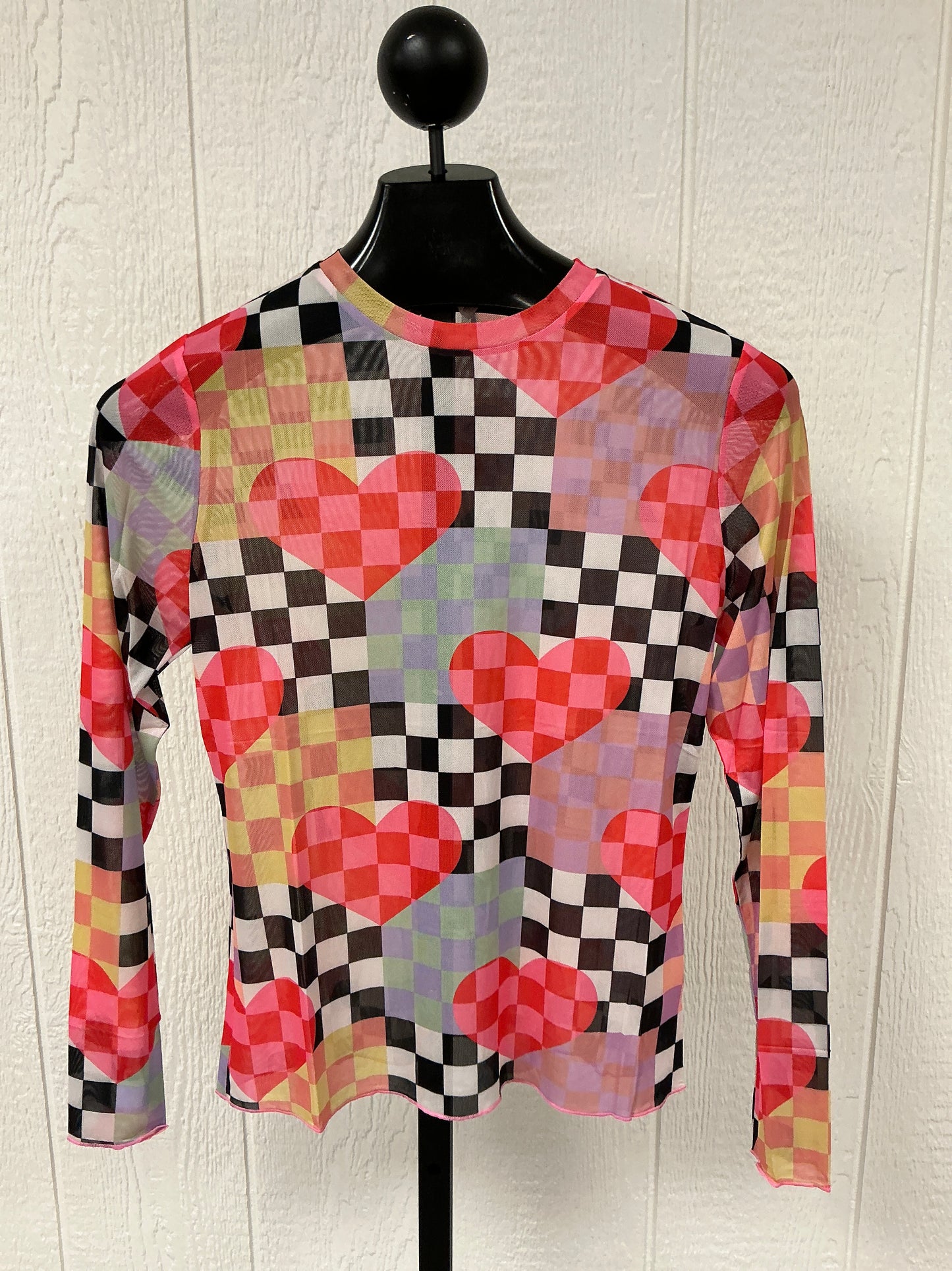 Checkered Heart Mesh Top