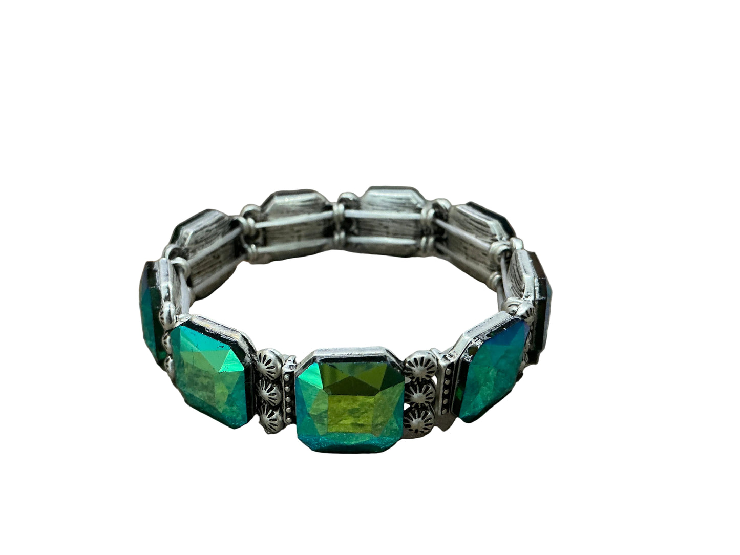 SILVER STRETCH BRACELET W/IRIDESCENT STONE