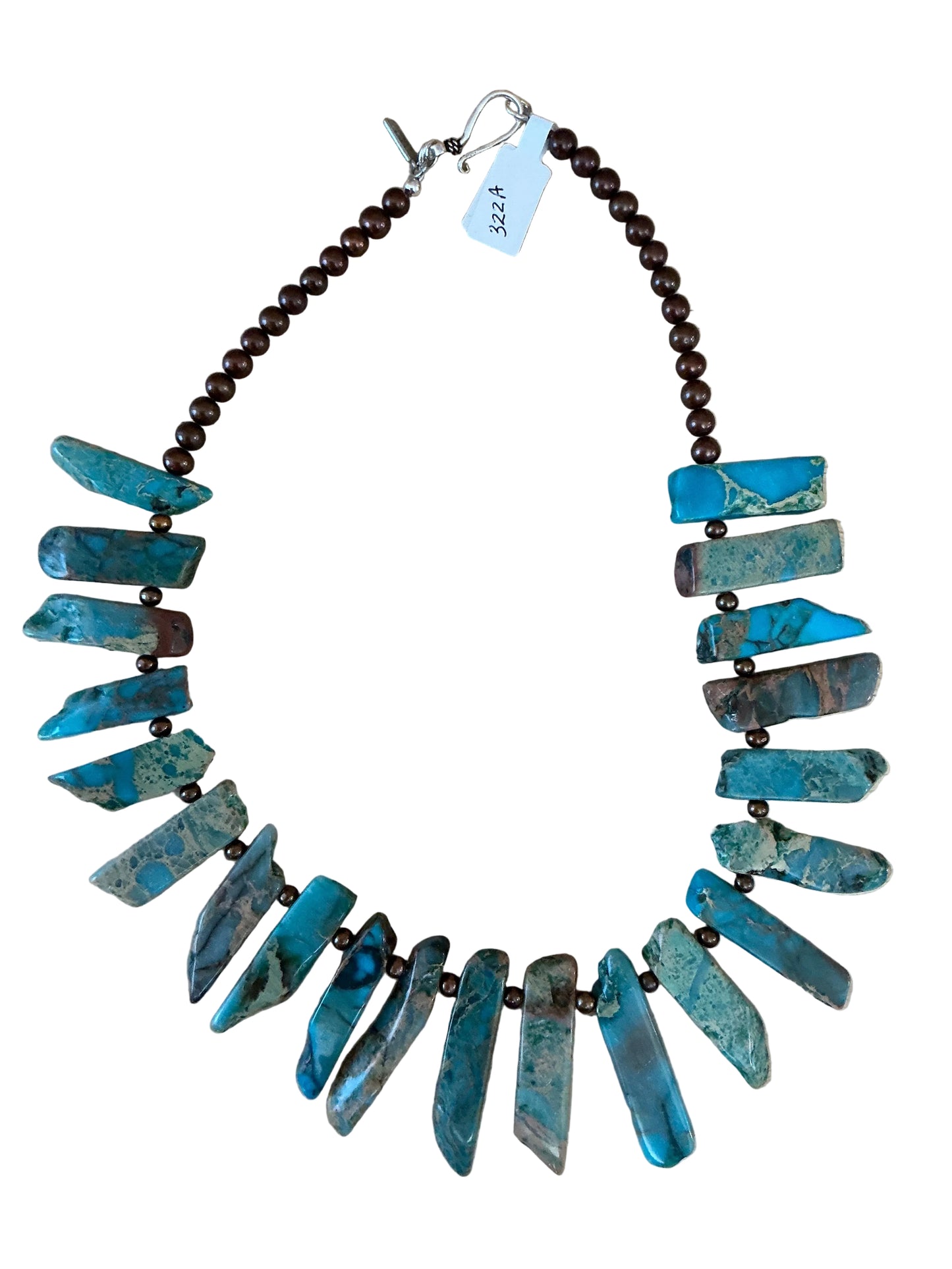 TURQ STICK NECK W/BROWN PEARLS
