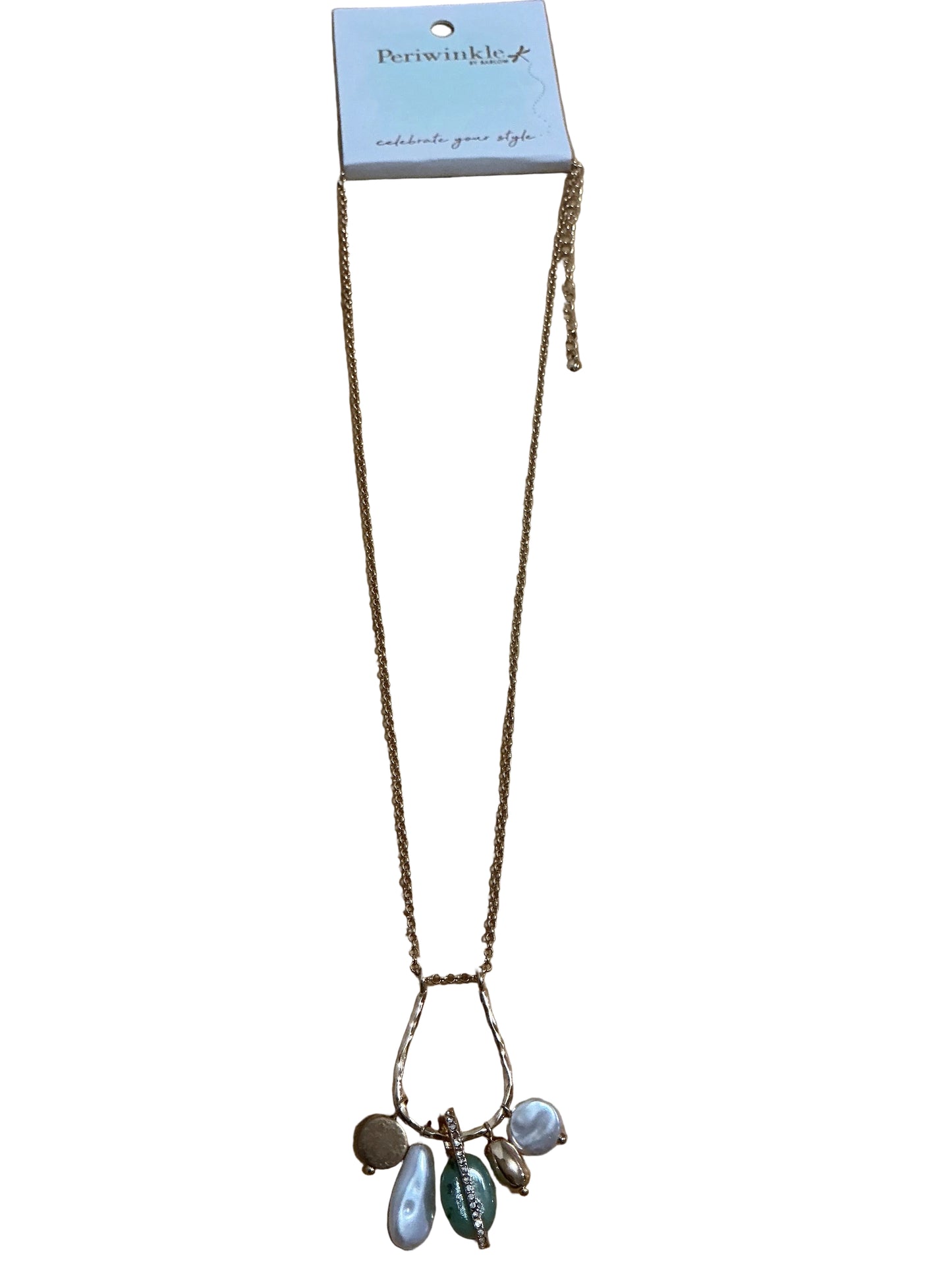 Gold Drop with Pearl & Mint Necklace