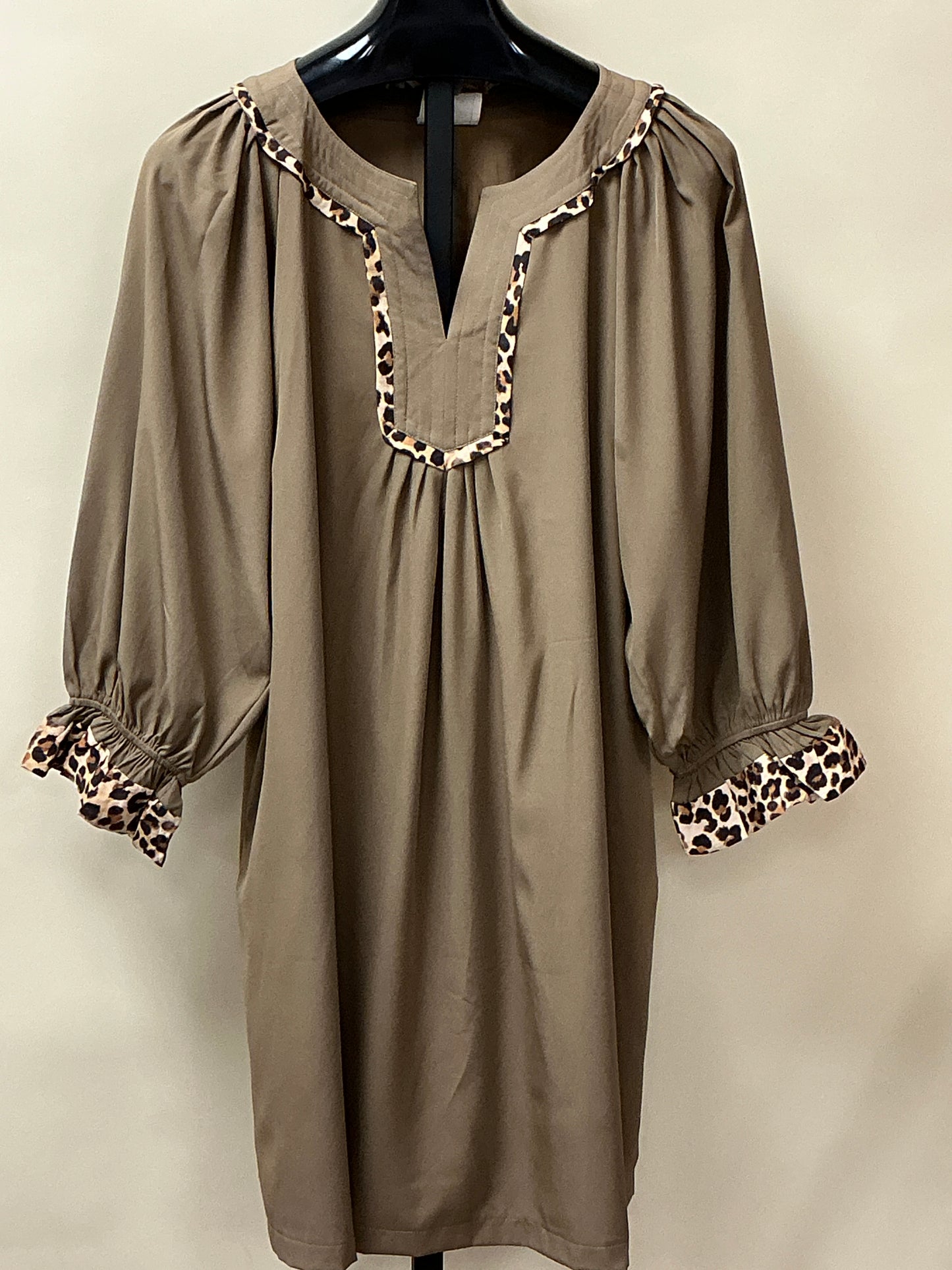 Taupe Sleeve Animal Print Detail Dress