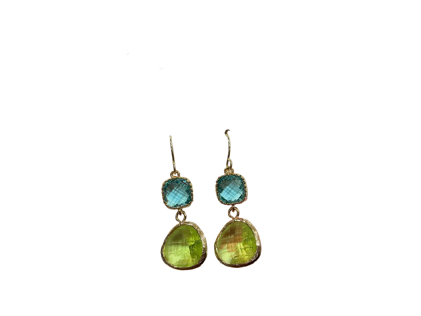 PERIDOT/AQUAMARINE GOLD DROP EARRING
