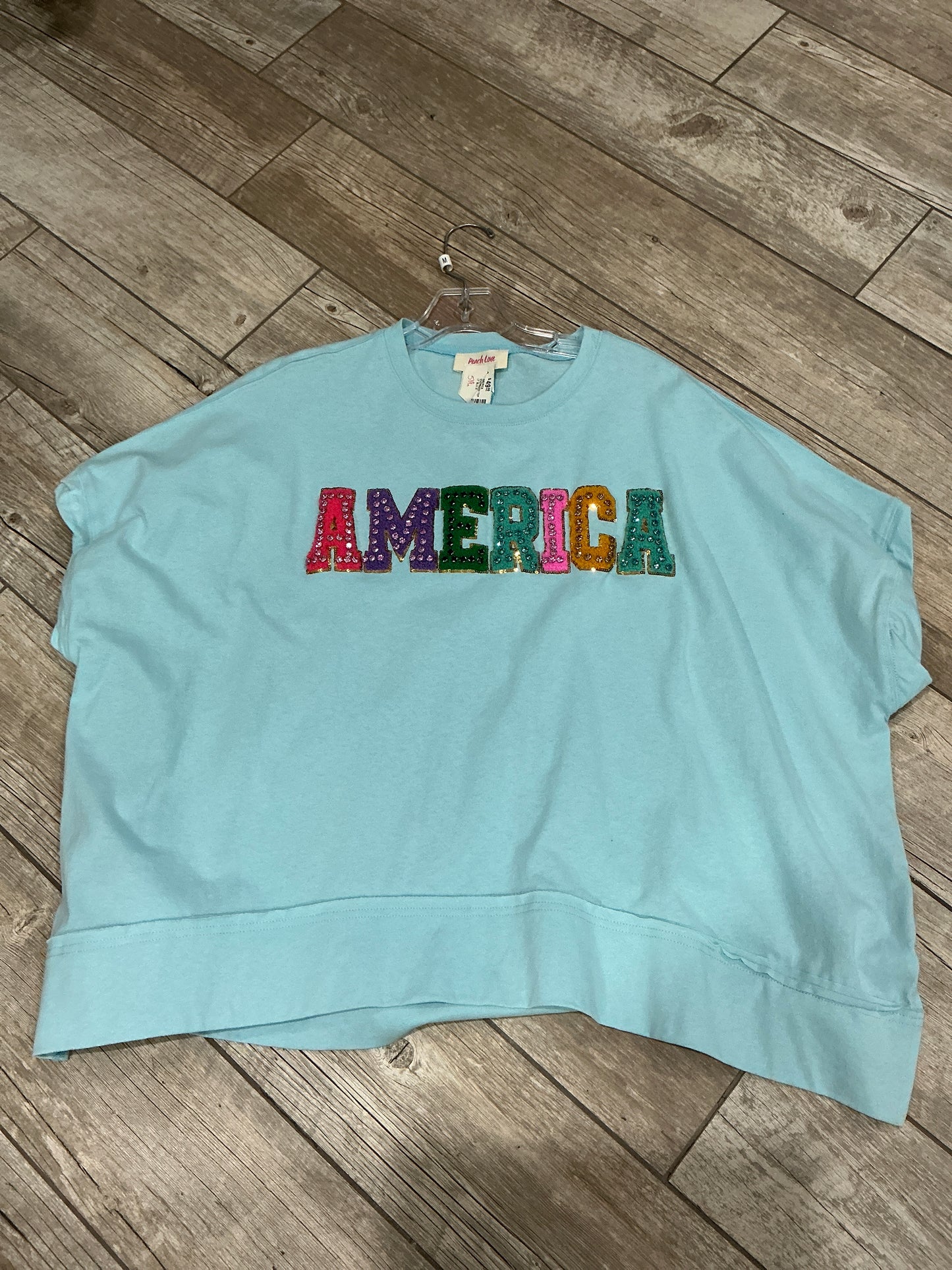 AMERICA OVERSIZED TOP LT BLU M