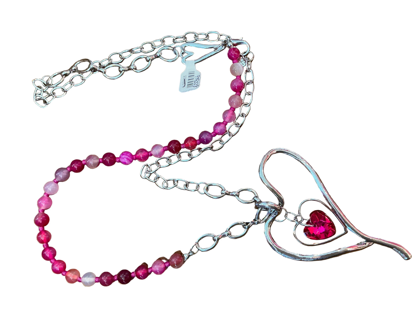 SILVER & BEAD HEARTS W/RHINESTONE