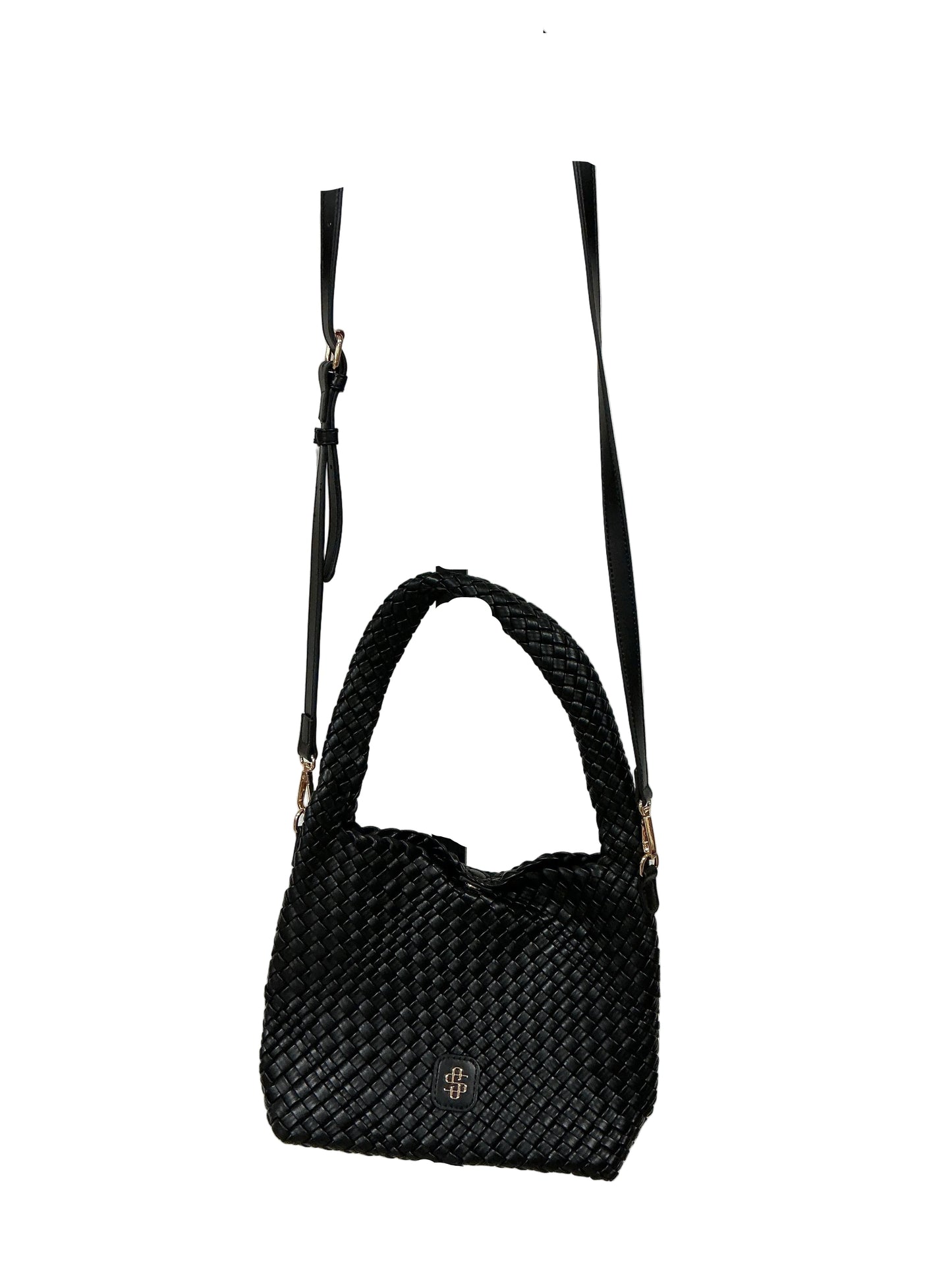 BLACK WEAVED LEATHER BAG