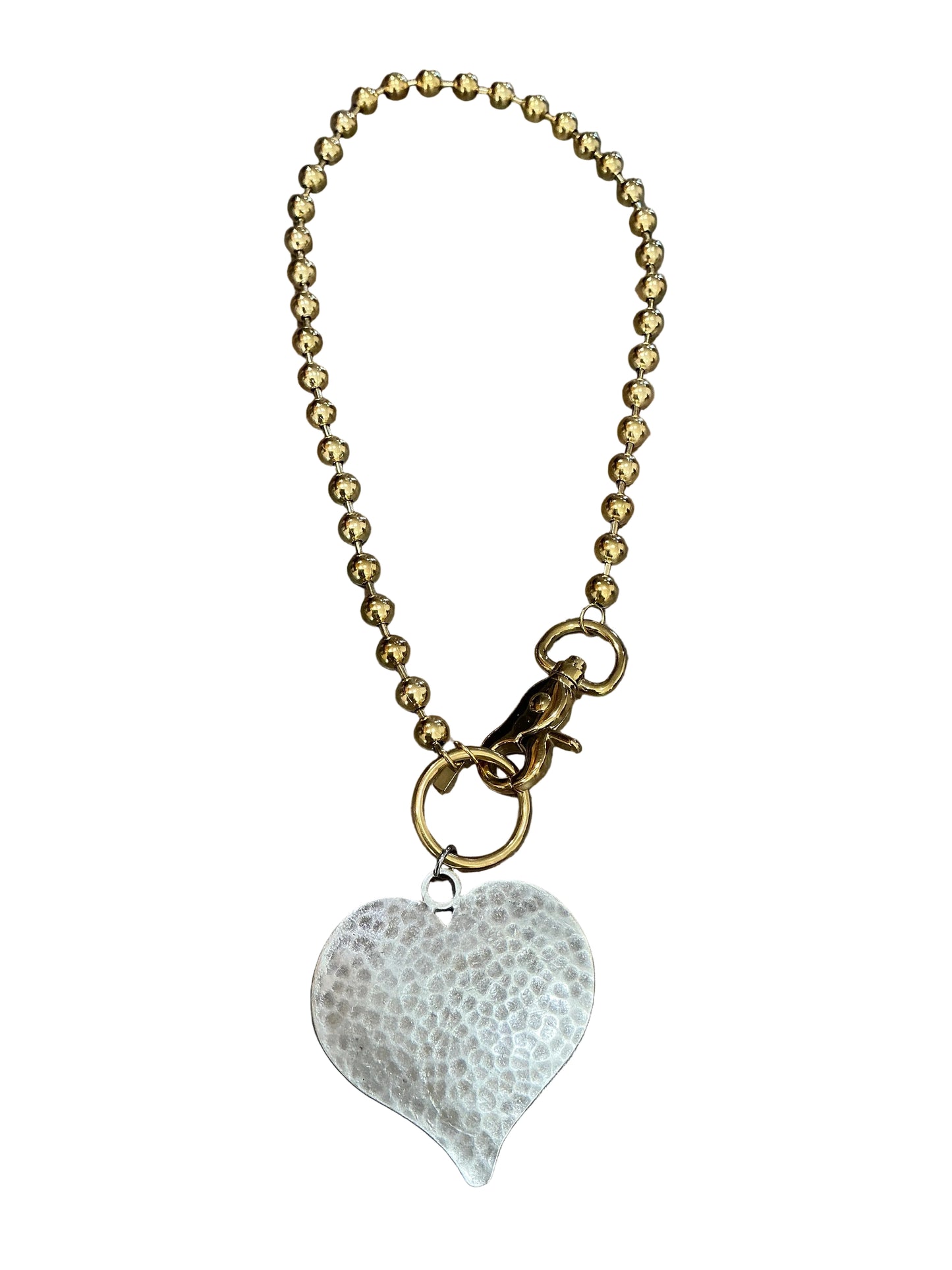 LARGE HAMMERED HEART CONVERTIBLE GOLD CHAIN NECKLACE