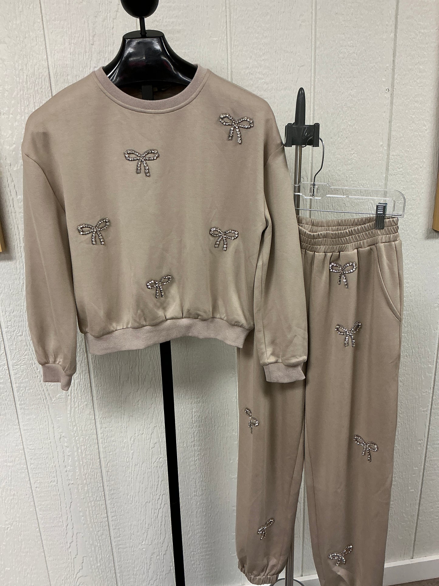 Rhinestone Bow Jogger Set