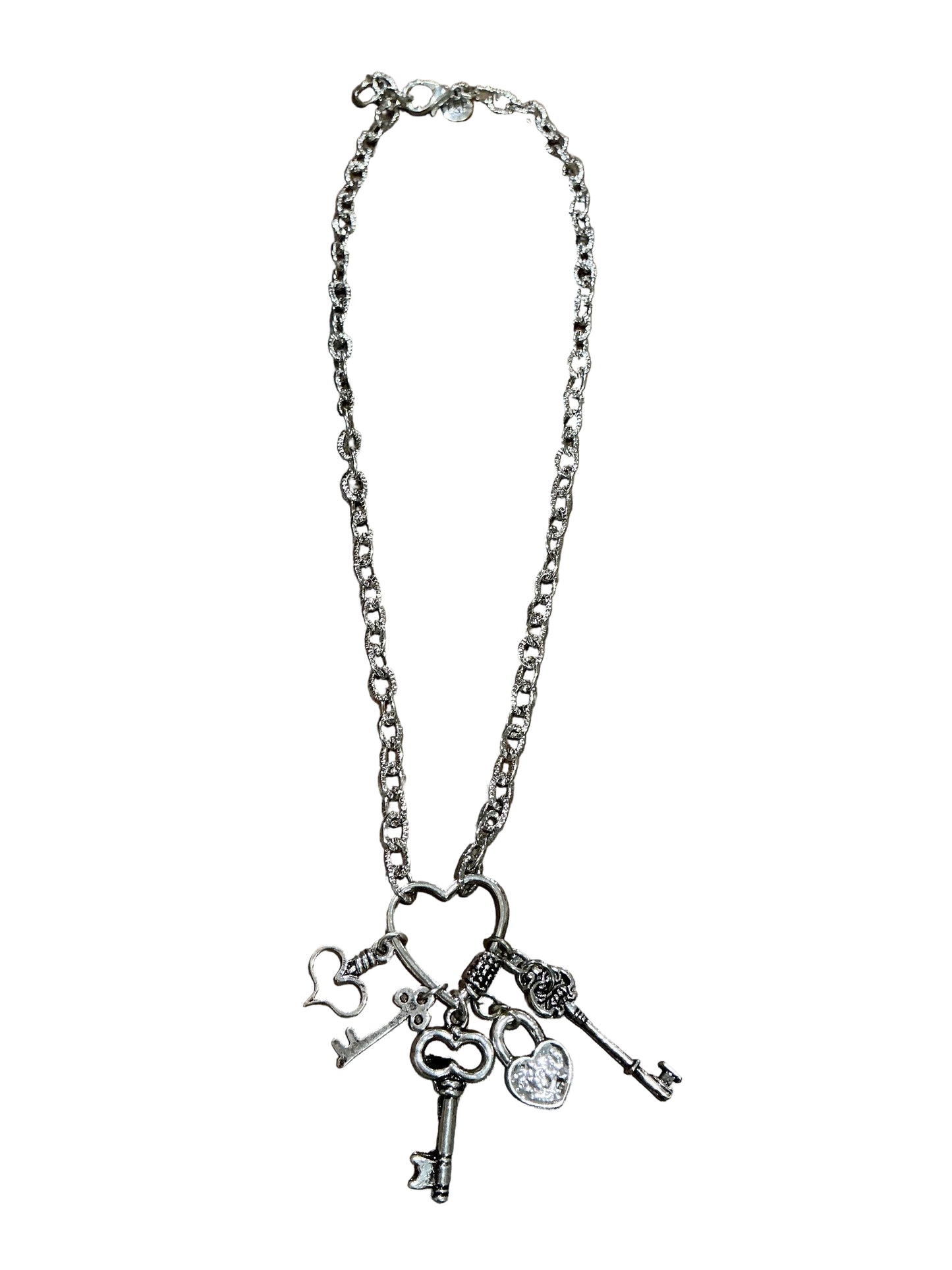 SILVER HEART-LOCK AND KEY NECKLACE