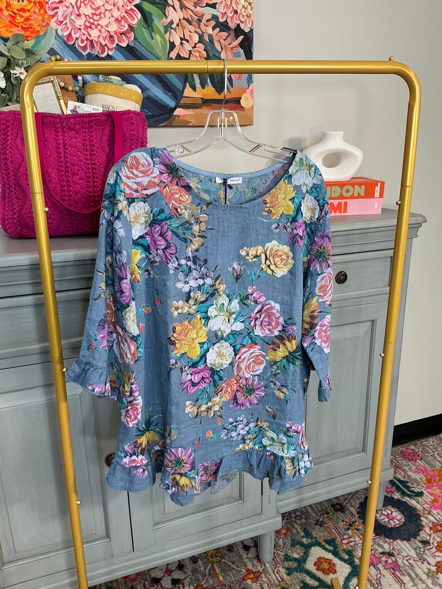 DENIM/FLORAL TOP(12348A