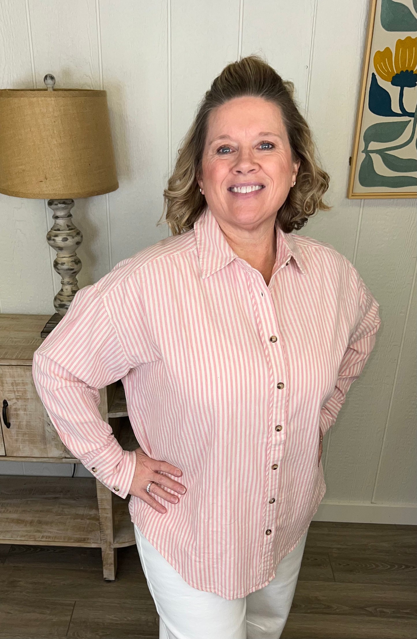 Blush Stripe Button Up