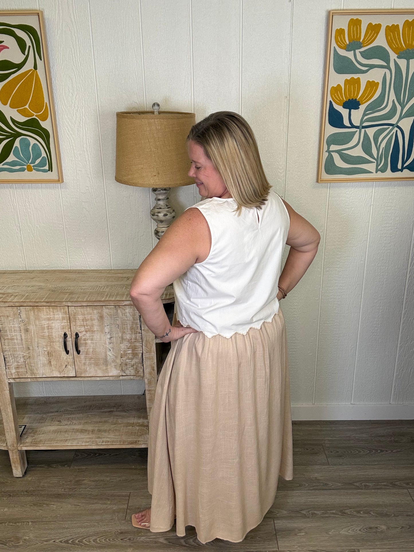 Sunwashed Bloom Embroidered Linen Maxi Dress