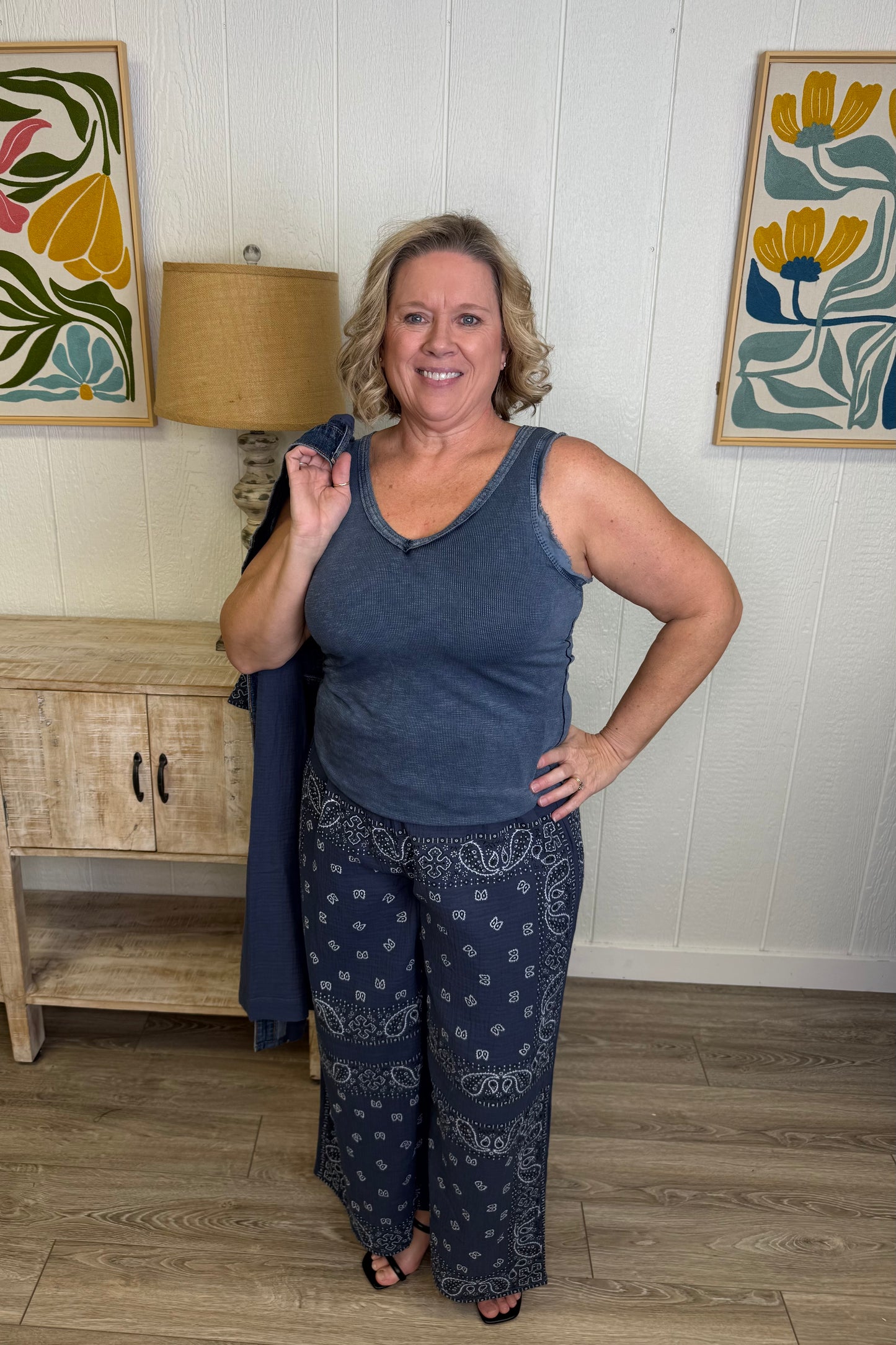 Navy Shimmer Tank Top