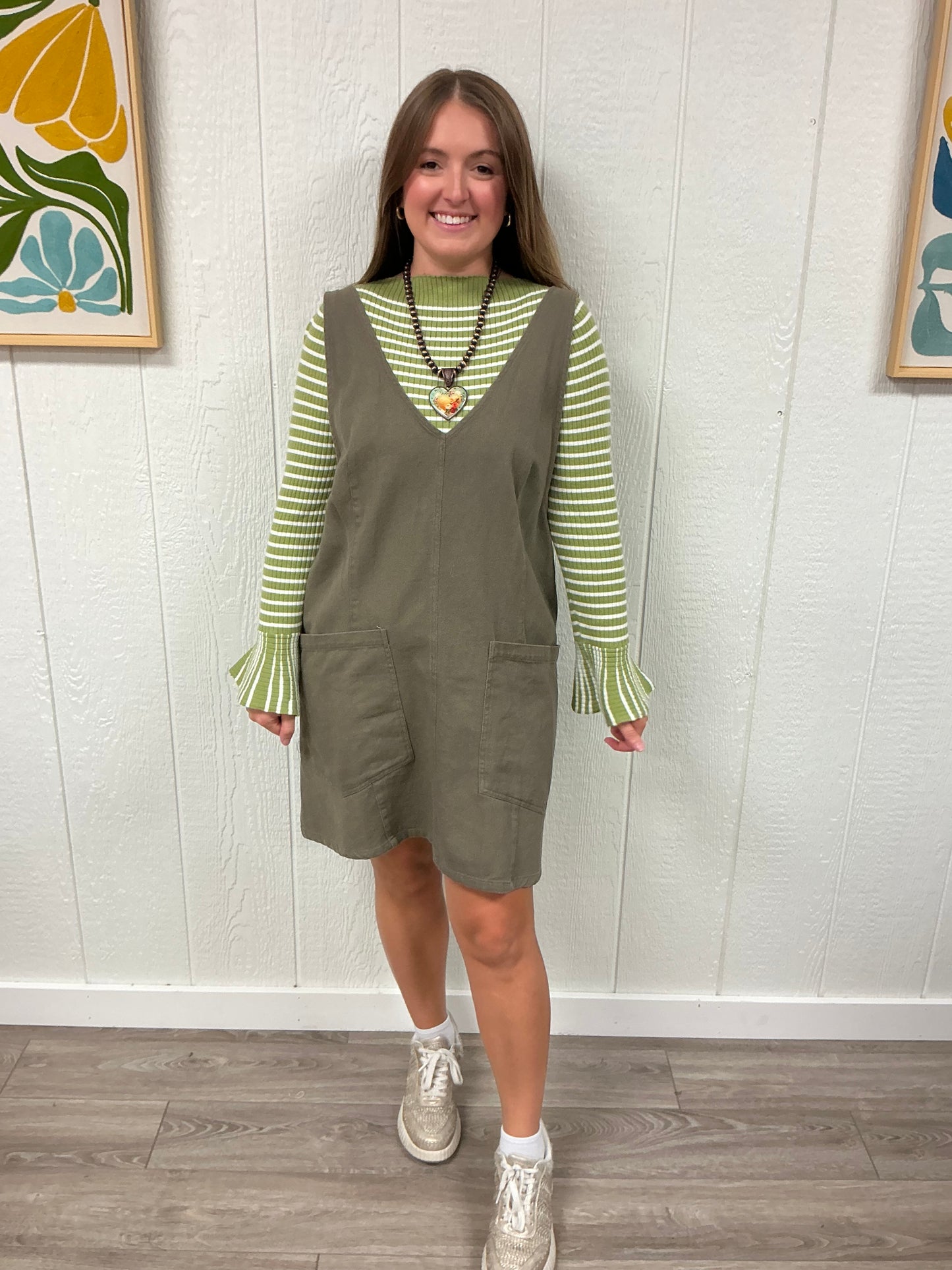 Olive Washed Denim Dress