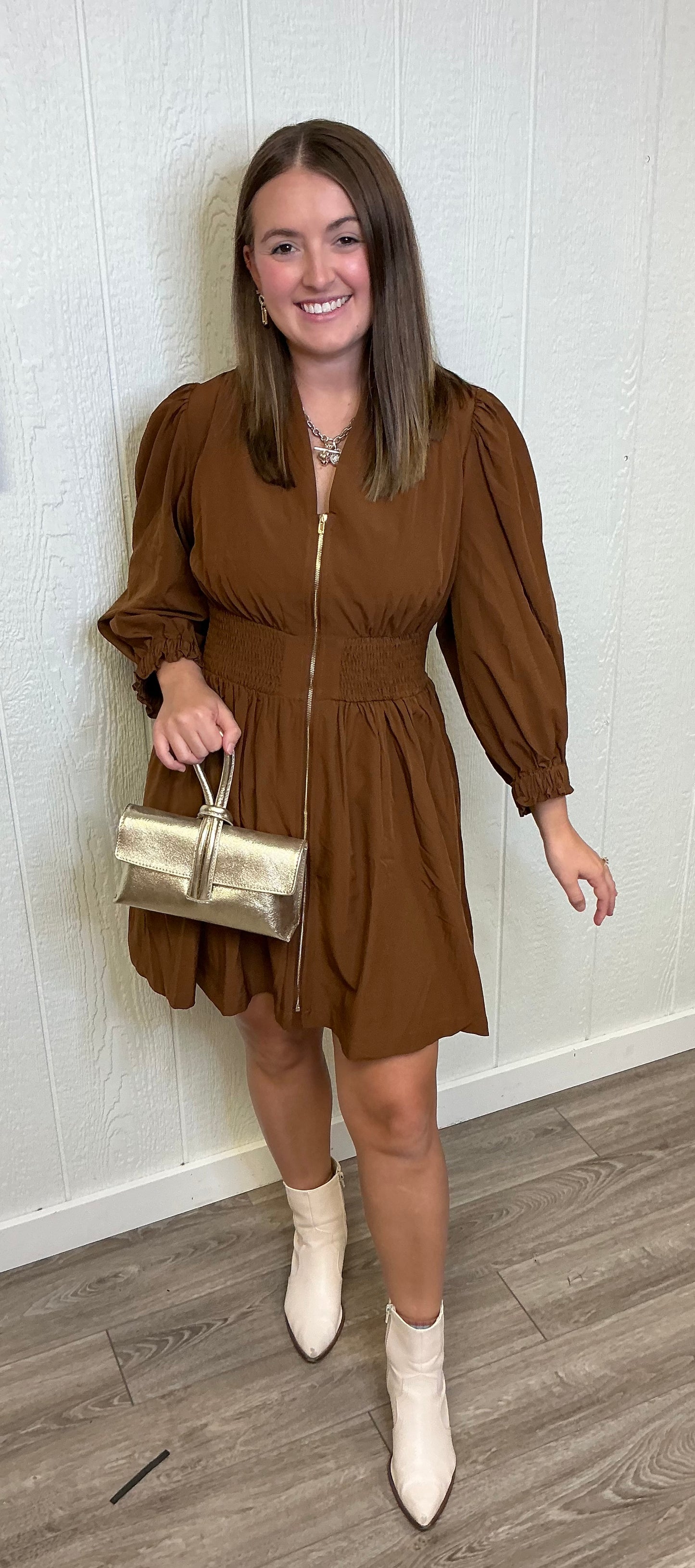 Classy Zip Ruched Waist Dress