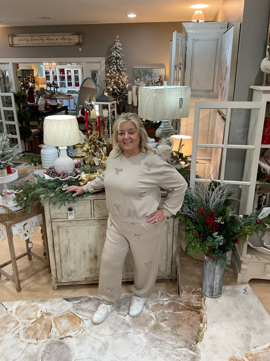 Rhinestone Bow Jogger Set