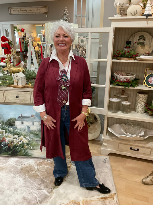 Burgundy Faux Suede Duster