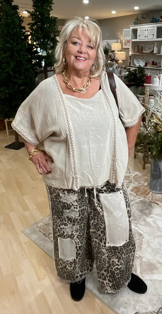 Cheetah Denim Stud Detail Pants