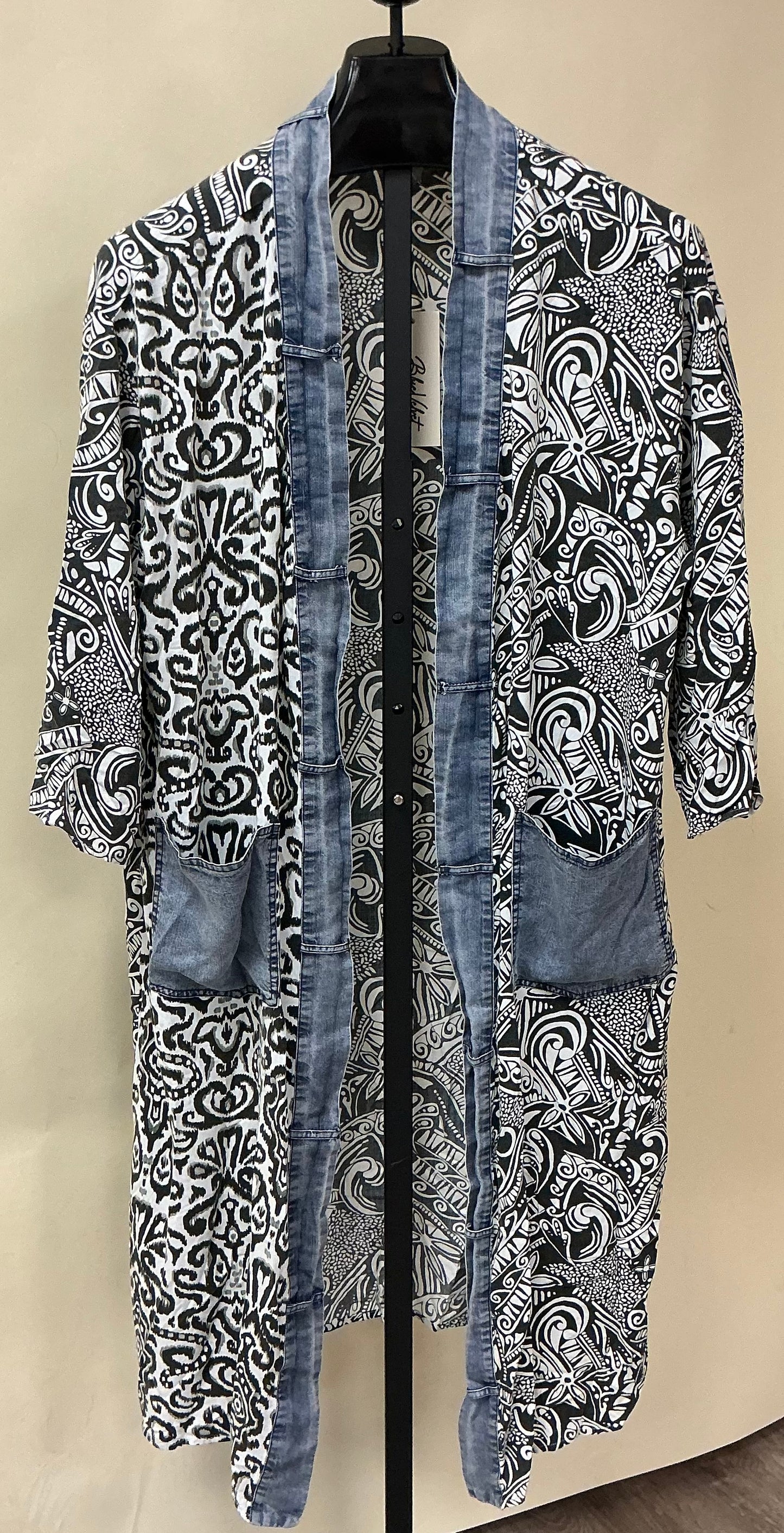 Paisley Print Denim Hem Cardigan