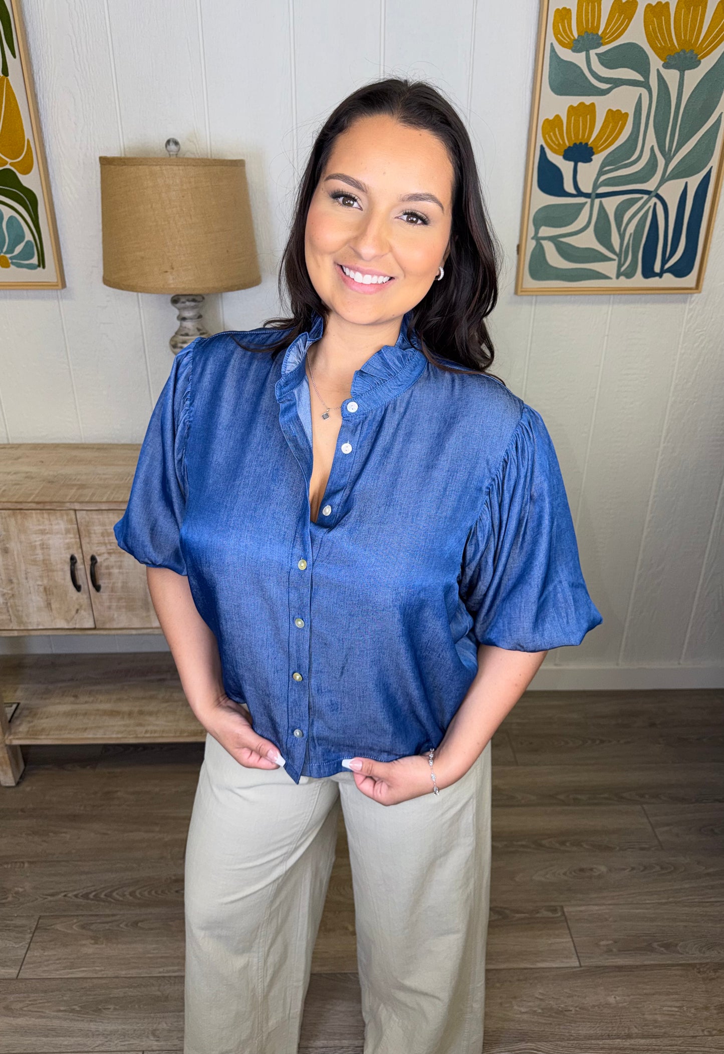 Indigo Glow Ruffle Top