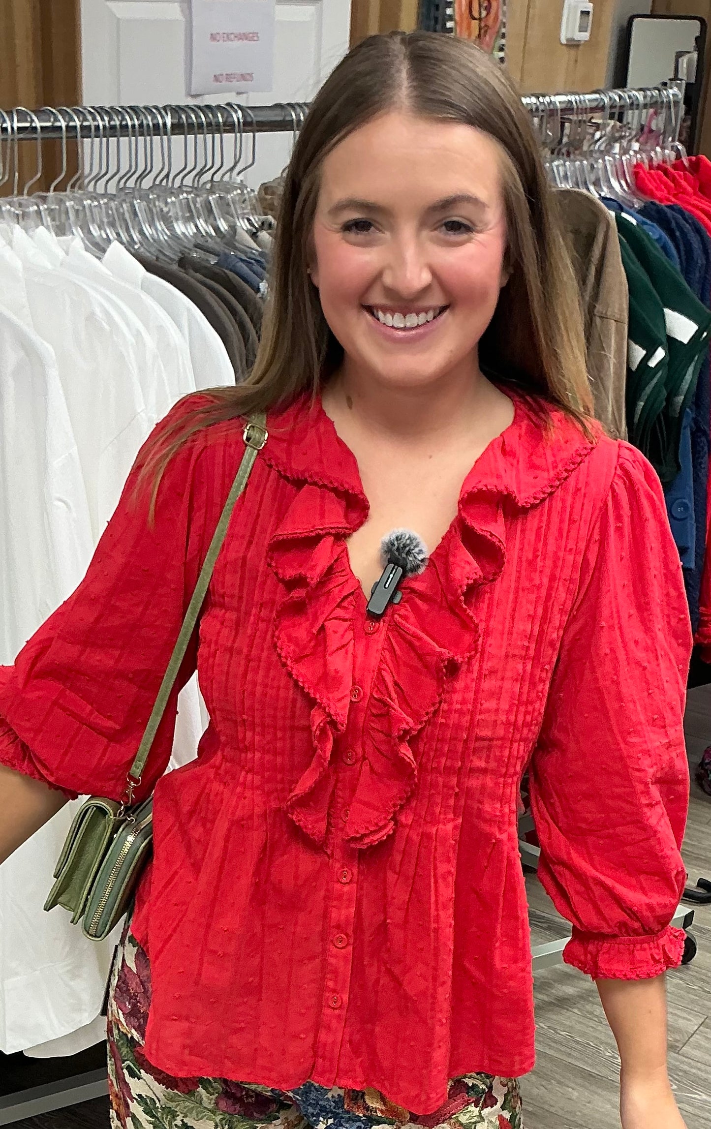 Pop Of Red Ruffle Blouse