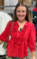 Pop Of Red Ruffle Blouse