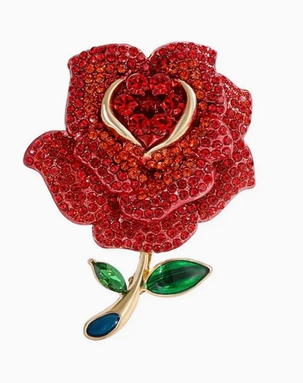 Luxury Rhinestone Rose Flower Brooch Pin