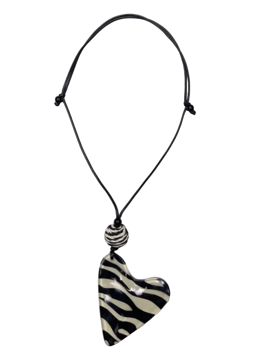 Midnight Ivory Heart Adjustable Necklace