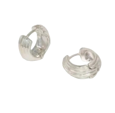 Ribbed Silver Hoops
