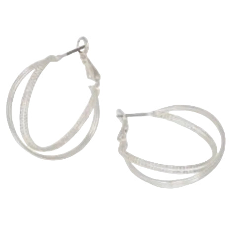 Textured Silver Twist Hoop