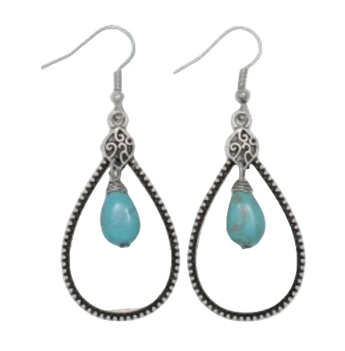 Antiqued Silver with Turquoise Drop Earrings