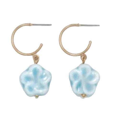 Blue Ceramic Flower Earrings