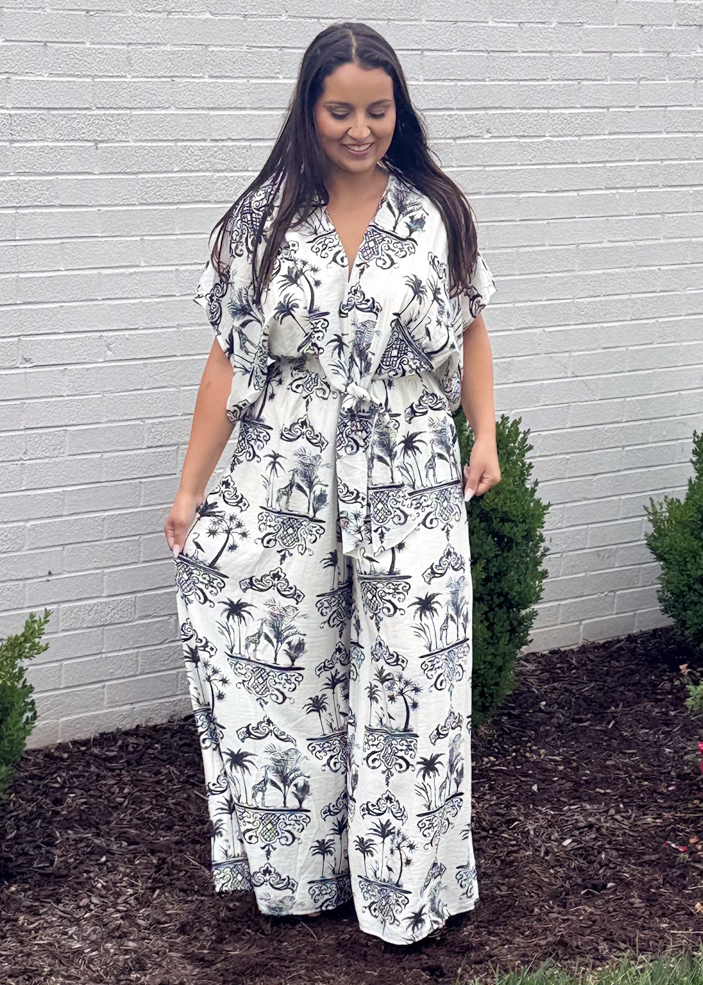 Palm Noir Tie Jumpsuit