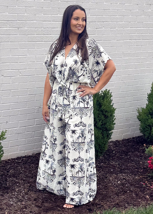 Palm Noir Tie Jumpsuit