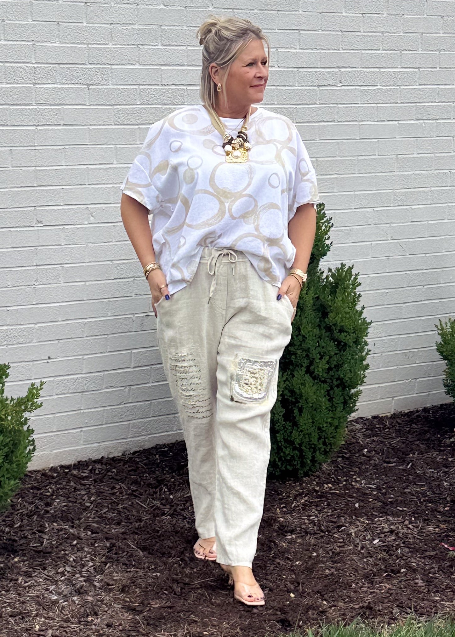 Luxe Linen Embellished Statement Pants