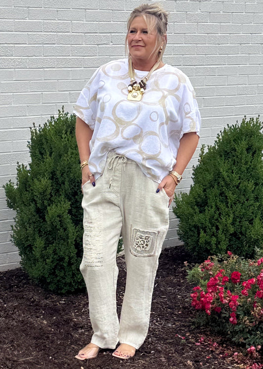 Luxe Linen Embellished Statement Pants
