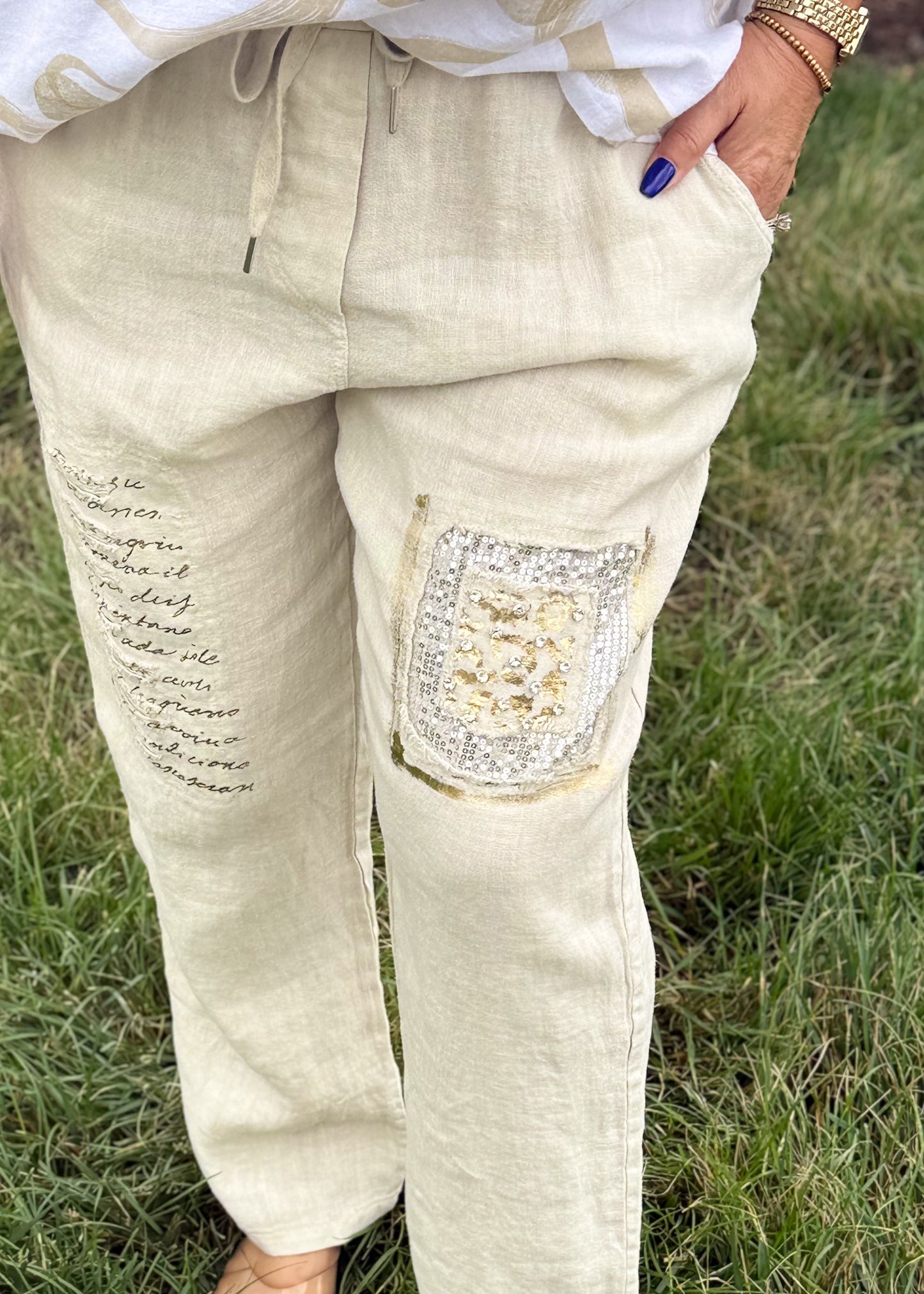 Luxe Linen Embellished Statement Pants