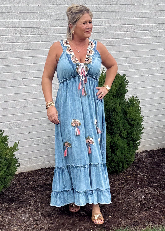 Casual Tide Tiered Denim Dress