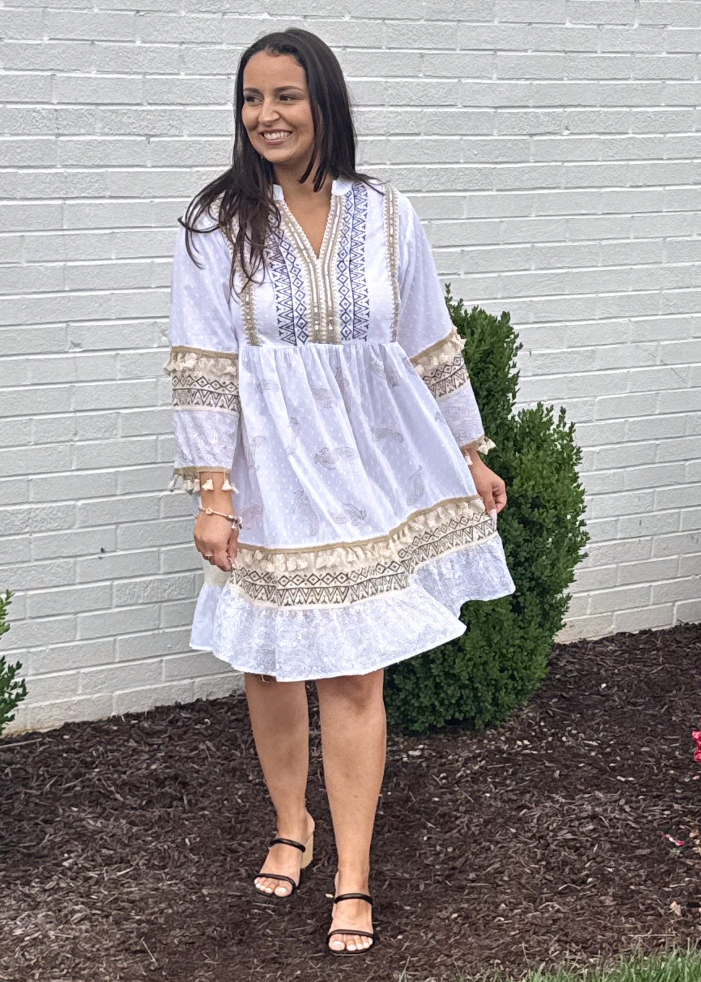 Ivory Mosaic 3/4 Sleeve Dress