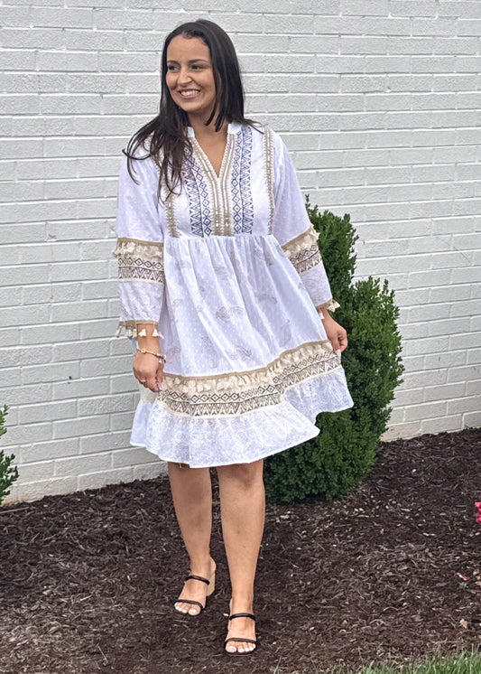 Ivory Mosaic 3/4 Sleeve Dress