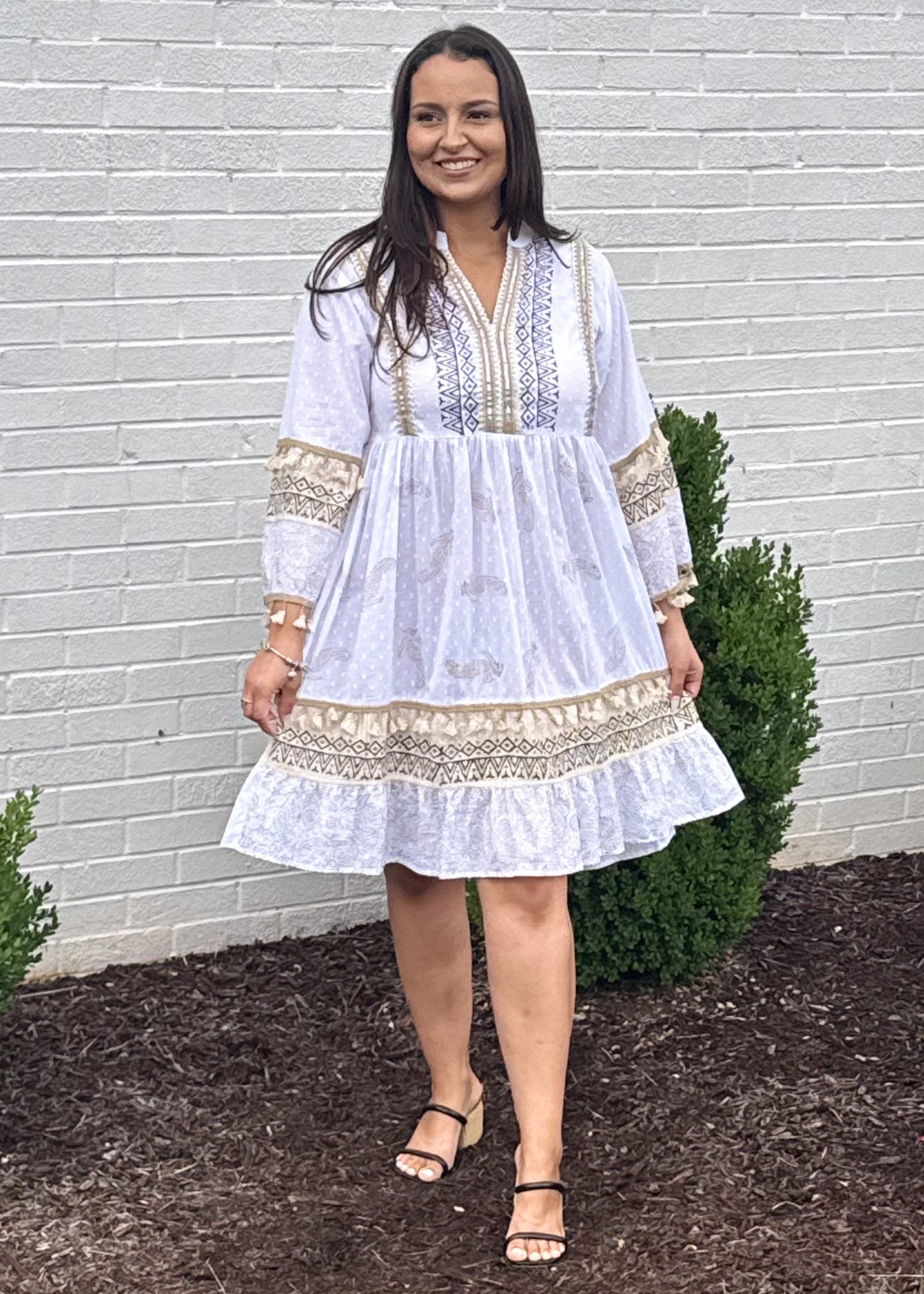 Ivory Mosaic 3/4 Sleeve Dress