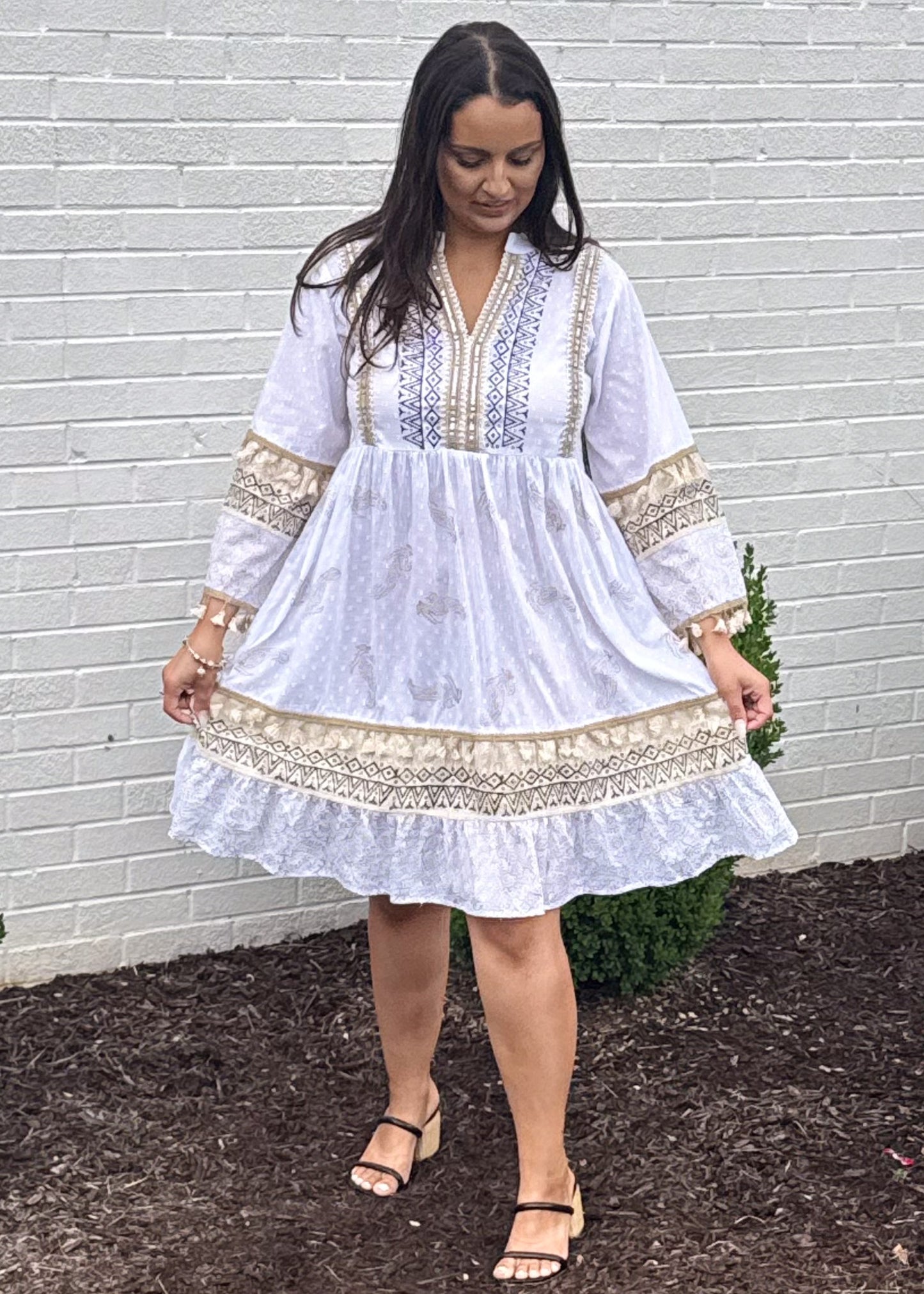 Ivory Mosaic 3/4 Sleeve Dress